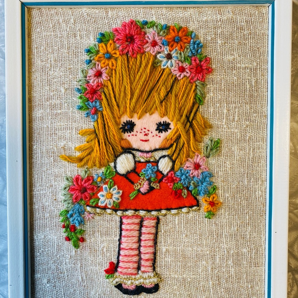 RARE - Vintage Bucilla Completed Needlecraft Kit- Flower Children Stitchery set - Picture 6 of 11